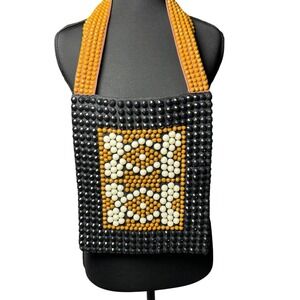 Roger Van S Vintage Shimmery Beaded Small Shoulder Tote Purse Glam Brown, Black